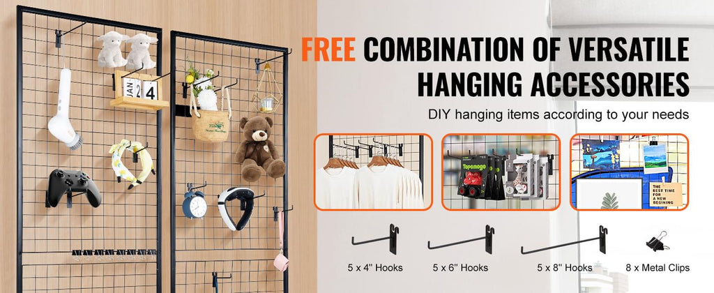 SucceBuy Grid Wall Panels Tower Wire Gridwall Display Racks Double Side Gridwall Panels for Art Craft Shows Retail Shop w/ Hooks - Nexvibe