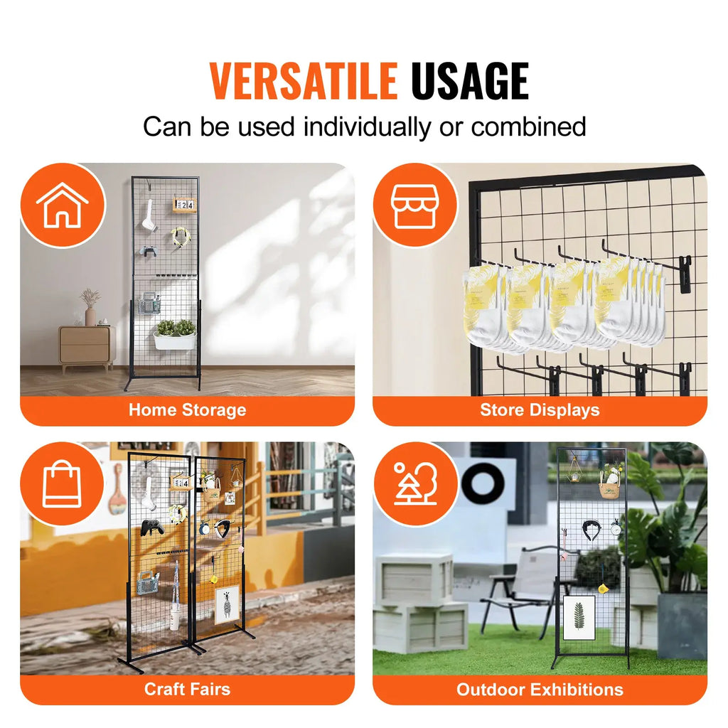 SucceBuy Grid Wall Panels Tower Wire Gridwall Display Racks Double Side Gridwall Panels for Art Craft Shows Retail Shop w/ Hooks - Nexvibe