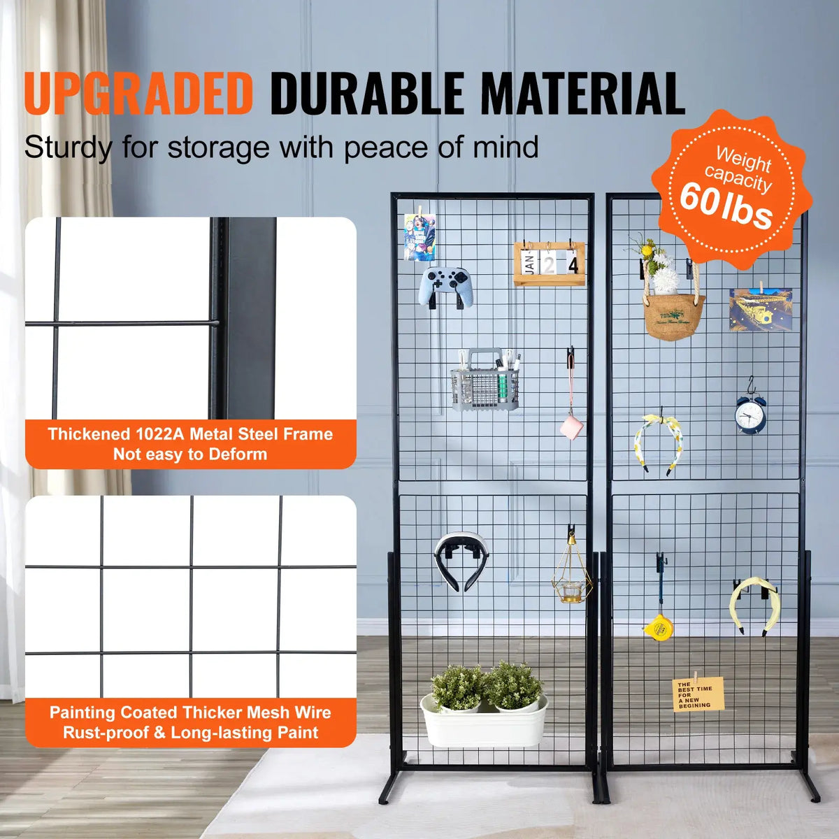 SucceBuy Grid Wall Panels Tower Wire Gridwall Display Racks Double Side Gridwall Panels for Art Craft Shows Retail Shop w/ Hooks - Nexvibe