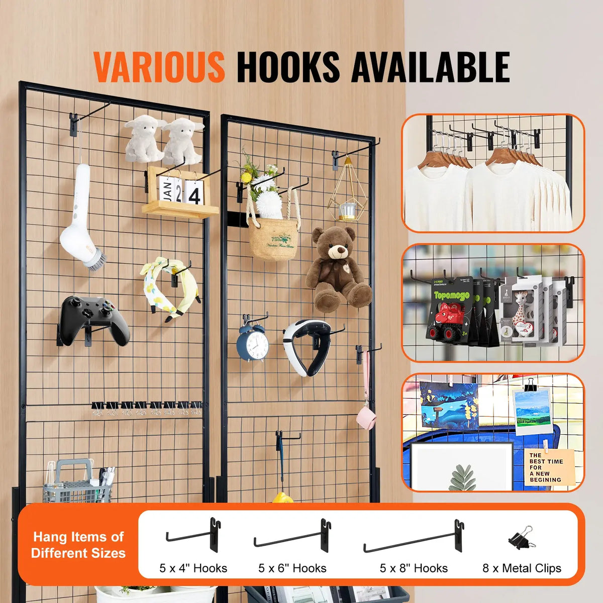 SucceBuy Grid Wall Panels Tower Wire Gridwall Display Racks Double Side Gridwall Panels for Art Craft Shows Retail Shop w/ Hooks - Nexvibe