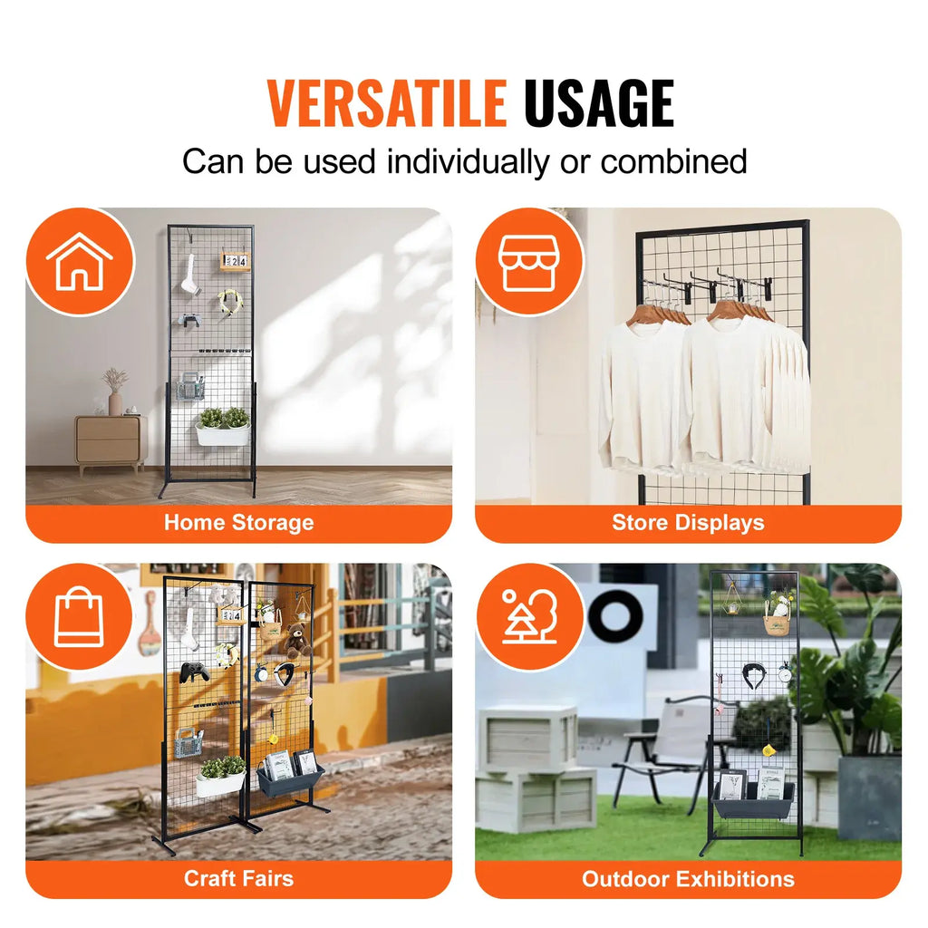 SucceBuy Grid Wall Panels Tower Wire Gridwall Display Racks Double Side Gridwall Panels for Art Craft Shows Retail Shop w/ Hooks - Nexvibe