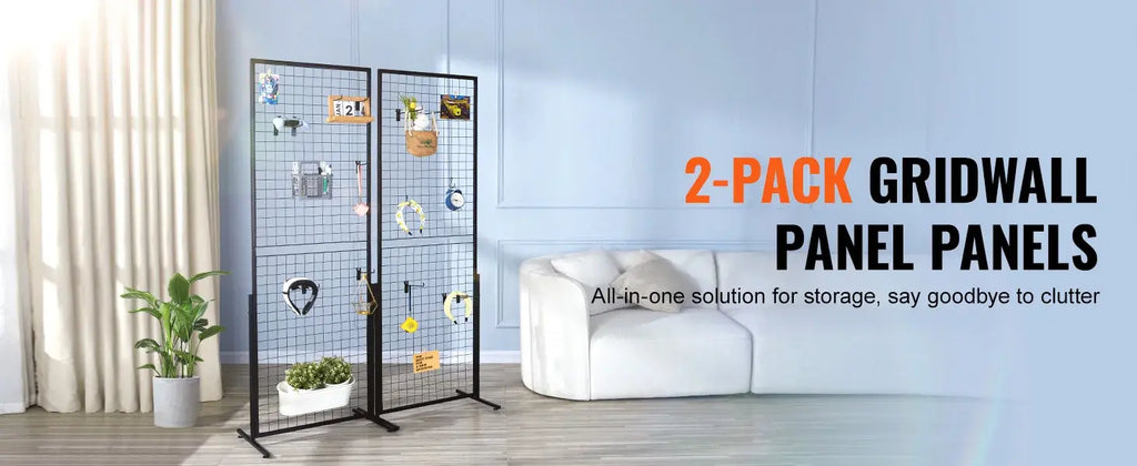 SucceBuy Grid Wall Panels Tower Wire Gridwall Display Racks Double Side Gridwall Panels for Art Craft Shows Retail Shop w/ Hooks - Nexvibe