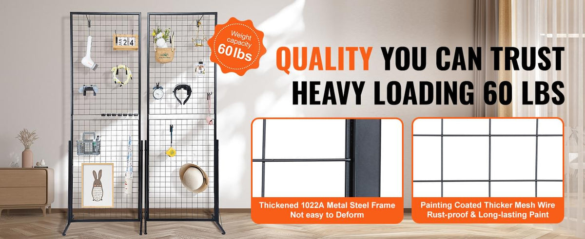 SucceBuy Grid Wall Panels Tower Wire Gridwall Display Racks Double Side Gridwall Panels for Art Craft Shows Retail Shop w/ Hooks - Nexvibe