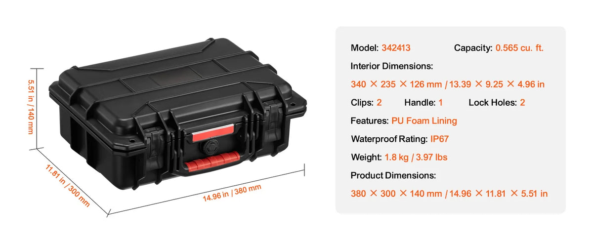 SucceBuy IP67 Weatherproof Hard Case Heavy Duty Protective Case w/ Pre-cut Foam and Handles for Travel Hunting Military