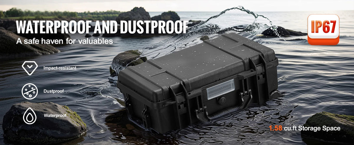 SucceBuy IP67 Weatherproof Hard Case Heavy Duty Protective Case w/ Pre-cut Foam and Handles for Travel Hunting Military