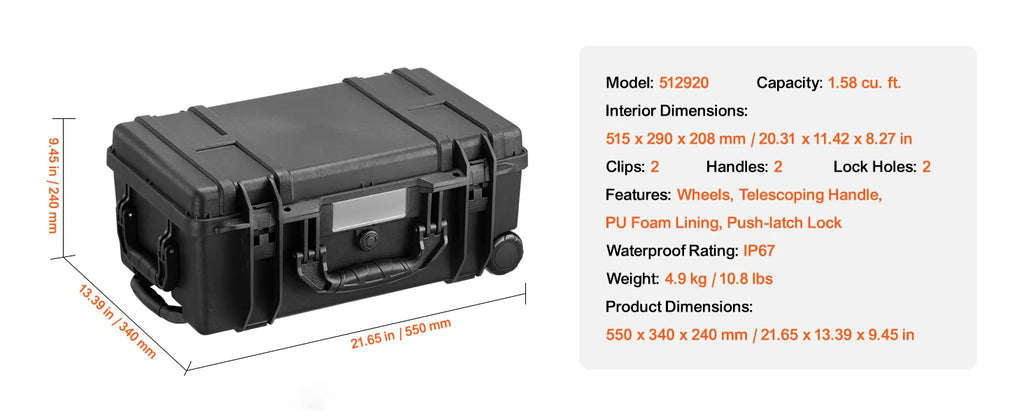 SucceBuy IP67 Weatherproof Hard Case Heavy Duty Protective Case w/ Pre-cut Foam and Handles for Travel Hunting Military