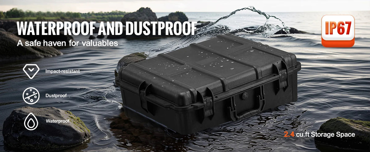 SucceBuy IP67 Weatherproof Hard Case Heavy Duty Protective Case w/ Pre-cut Foam and Handles for Travel Hunting Military