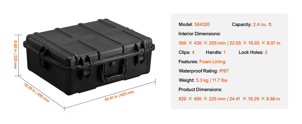 SucceBuy IP67 Weatherproof Hard Case Heavy Duty Protective Case w/ Pre-cut Foam and Handles for Travel Hunting Military