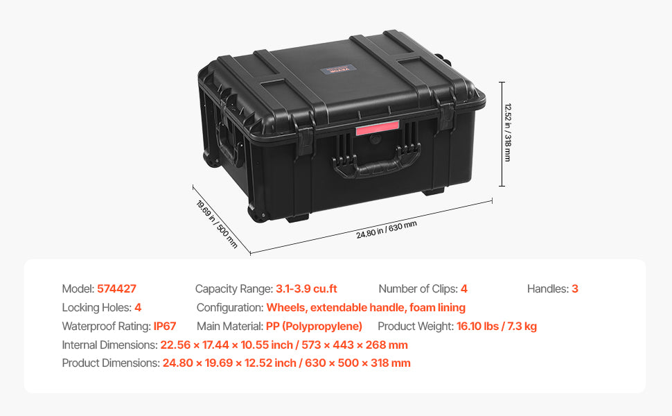 SucceBuy IP67 Weatherproof Hard Case Heavy Duty Protective Case w/ Pre-cut Foam and Handles for Travel Hunting Military