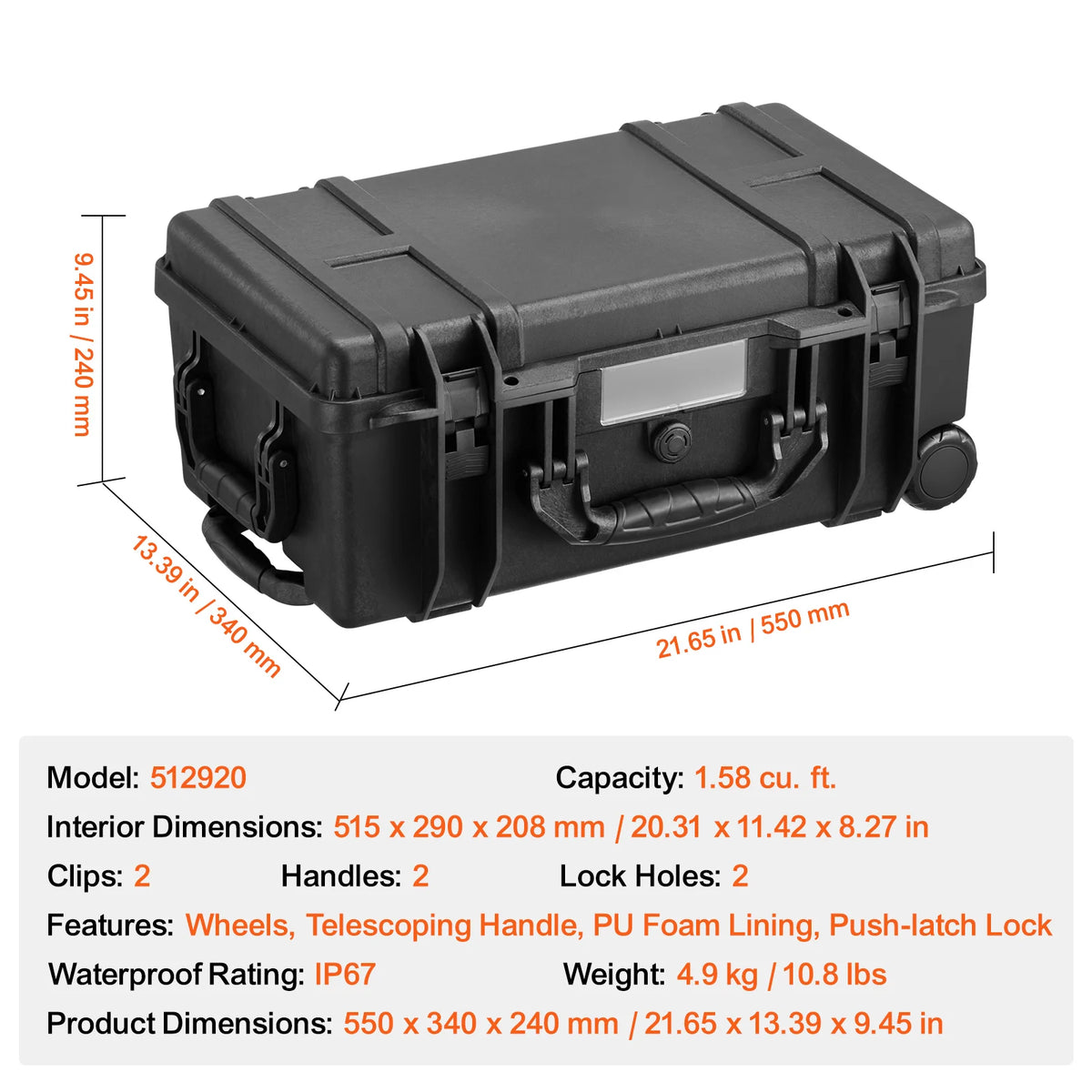 SucceBuy IP67 Weatherproof Hard Case Heavy Duty Protective Case w/ Pre-cut Foam and Handles for Travel Hunting Military