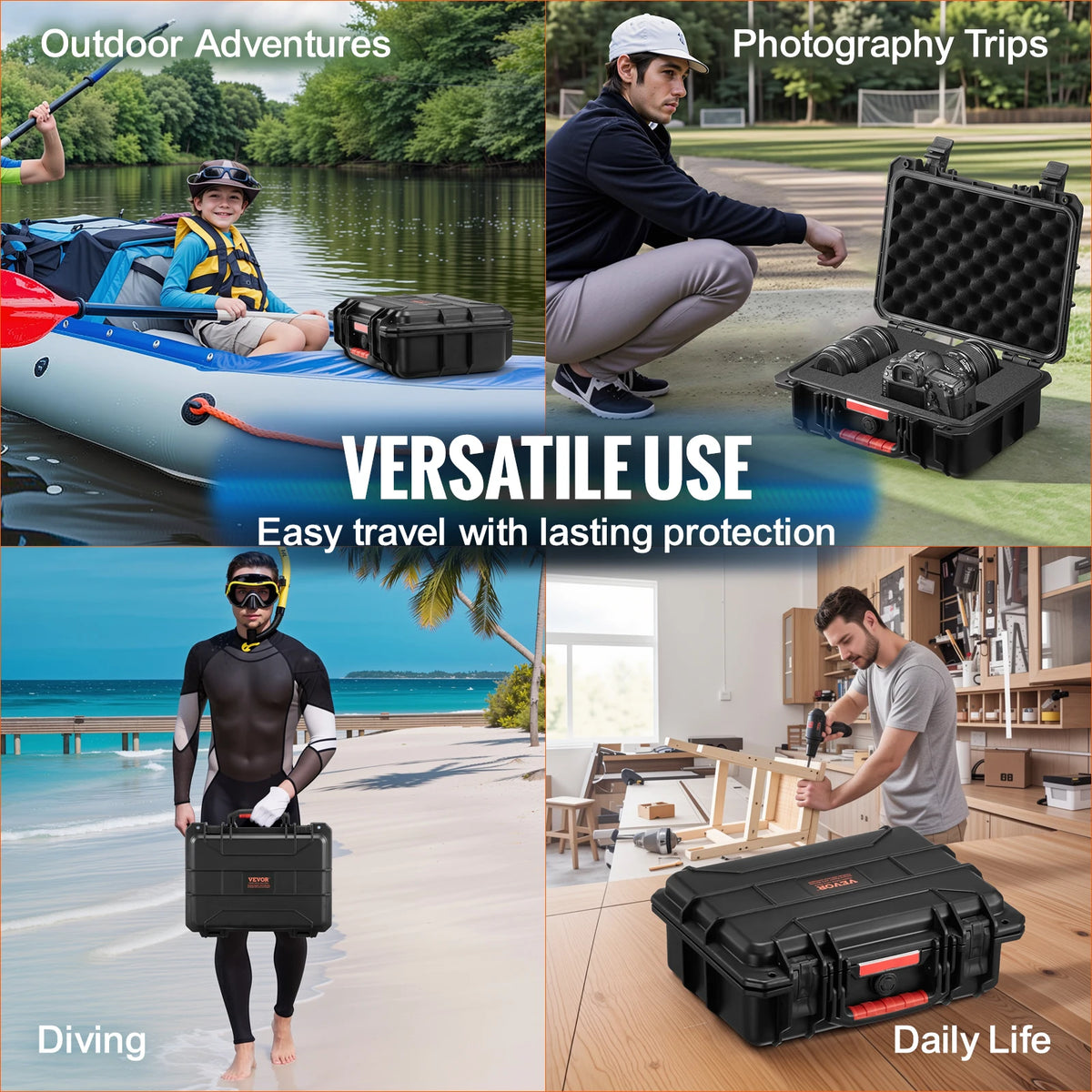 SucceBuy IP67 Weatherproof Hard Case Heavy Duty Protective Case w/ Pre-cut Foam and Handles for Travel Hunting Military
