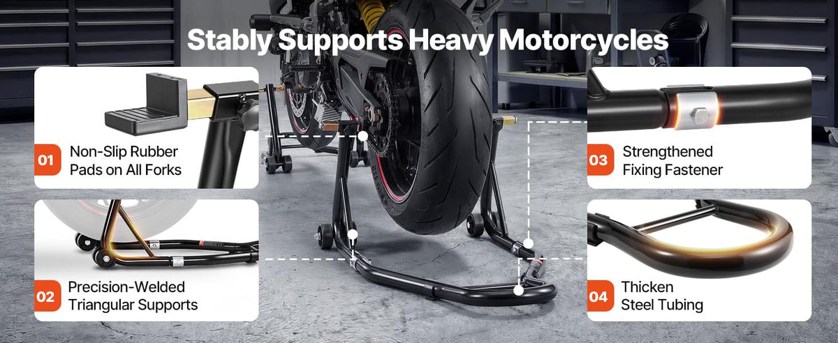 SucceBuy Motorcycle Stand Lift 850lbs Front Rear Combo Stand Lift Stand Front&Rear Wheel Fork Stand Heavy Duty Rear