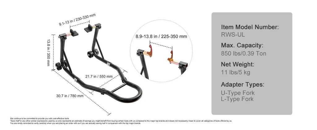SucceBuy Motorcycle Stand Lift 850lbs Front Rear Combo Stand Lift Stand Front&Rear Wheel Fork Stand Heavy Duty Rear