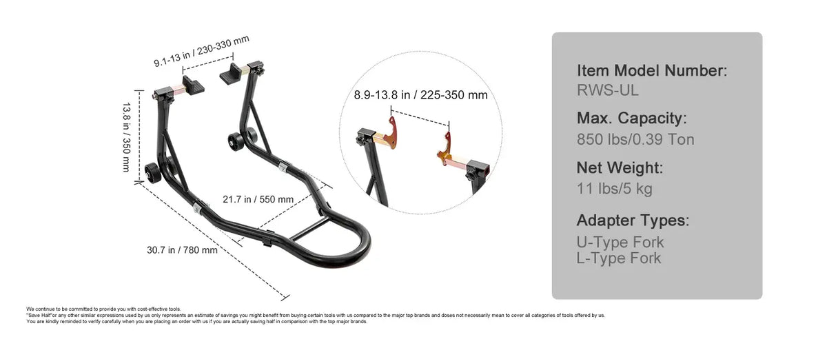 SucceBuy Motorcycle Stand Lift 850lbs Front Rear Combo Stand Lift Stand Front&Rear Wheel Fork Stand Heavy Duty Rear