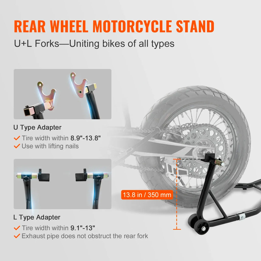 SucceBuy Motorcycle Stand Lift 850lbs Front Rear Combo Stand Lift Stand Front&Rear Wheel Fork Stand Heavy Duty Rear