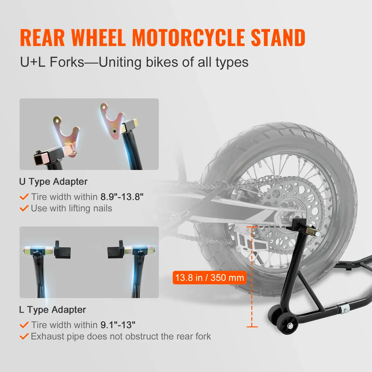 SucceBuy Motorcycle Stand Lift 850lbs Front Rear Combo Stand Lift Stand Front&Rear Wheel Fork Stand Heavy Duty Rear