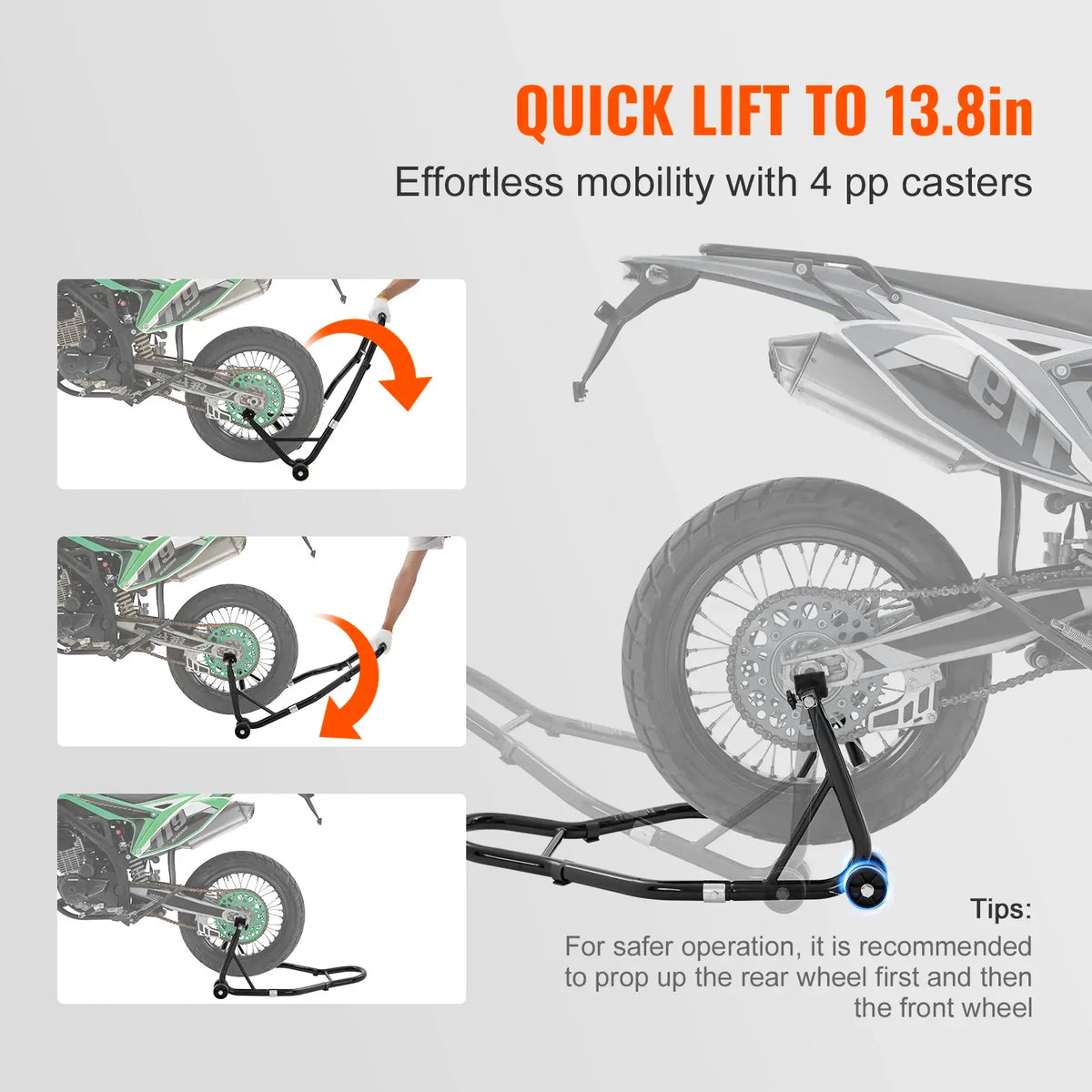 SucceBuy Motorcycle Stand Lift 850lbs Front Rear Combo Stand Lift Stand Front&Rear Wheel Fork Stand Heavy Duty Rear