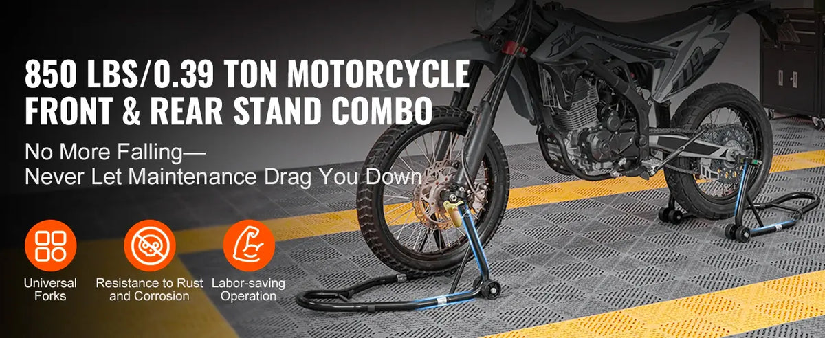 SucceBuy Motorcycle Stand Lift 850lbs Front Rear Combo Stand Lift Stand Front&Rear Wheel Fork Stand Heavy Duty Rear