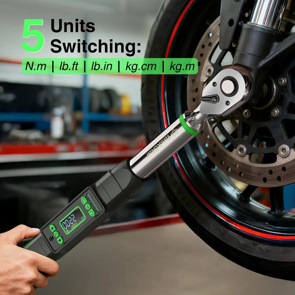TaskStar 3/8-inch Digital Torque Wrench with 1/4’’&1/2’’ Adapter Bidirectional Ratchet Head ±2% Accuracy Electronic