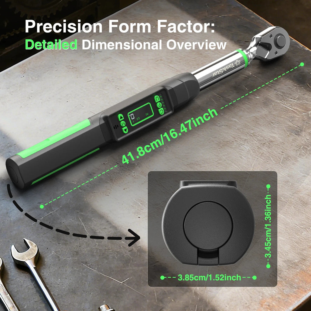 TaskStar 3/8-inch Digital Torque Wrench with 1/4’’&1/2’’ Adapter Bidirectional Ratchet Head ±2% Accuracy Electronic