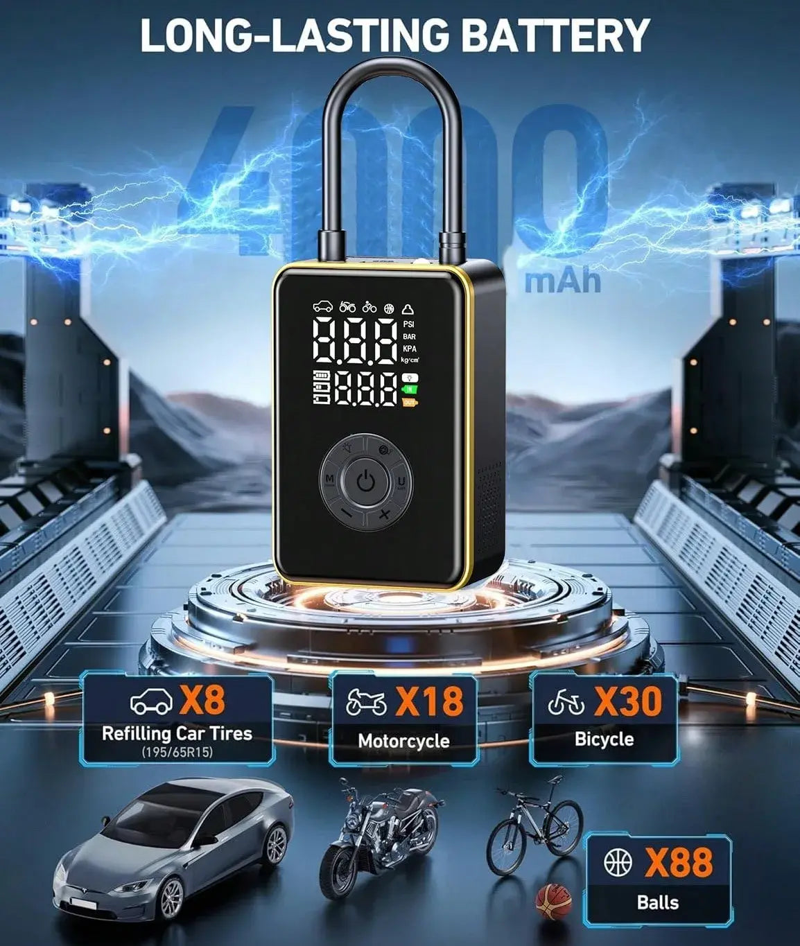 Tire Inflator Portable Air Compressor,150 PSI Cordless Mini Air Bike Auto Shut-Off Pump with Digital Display Pressure