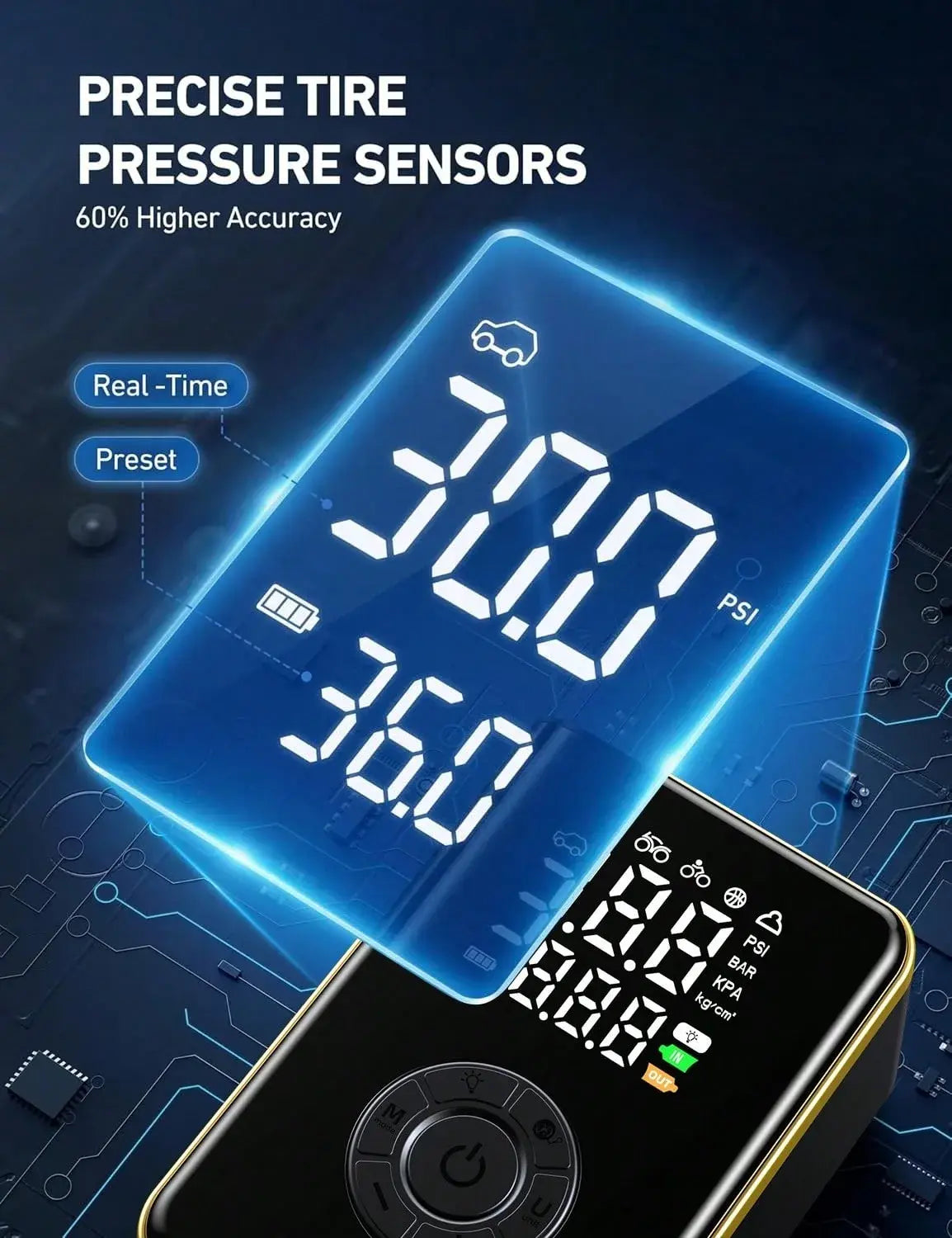 Tire Inflator Portable Air Compressor,150 PSI Cordless Mini Air Bike Auto Shut-Off Pump with Digital Display Pressure