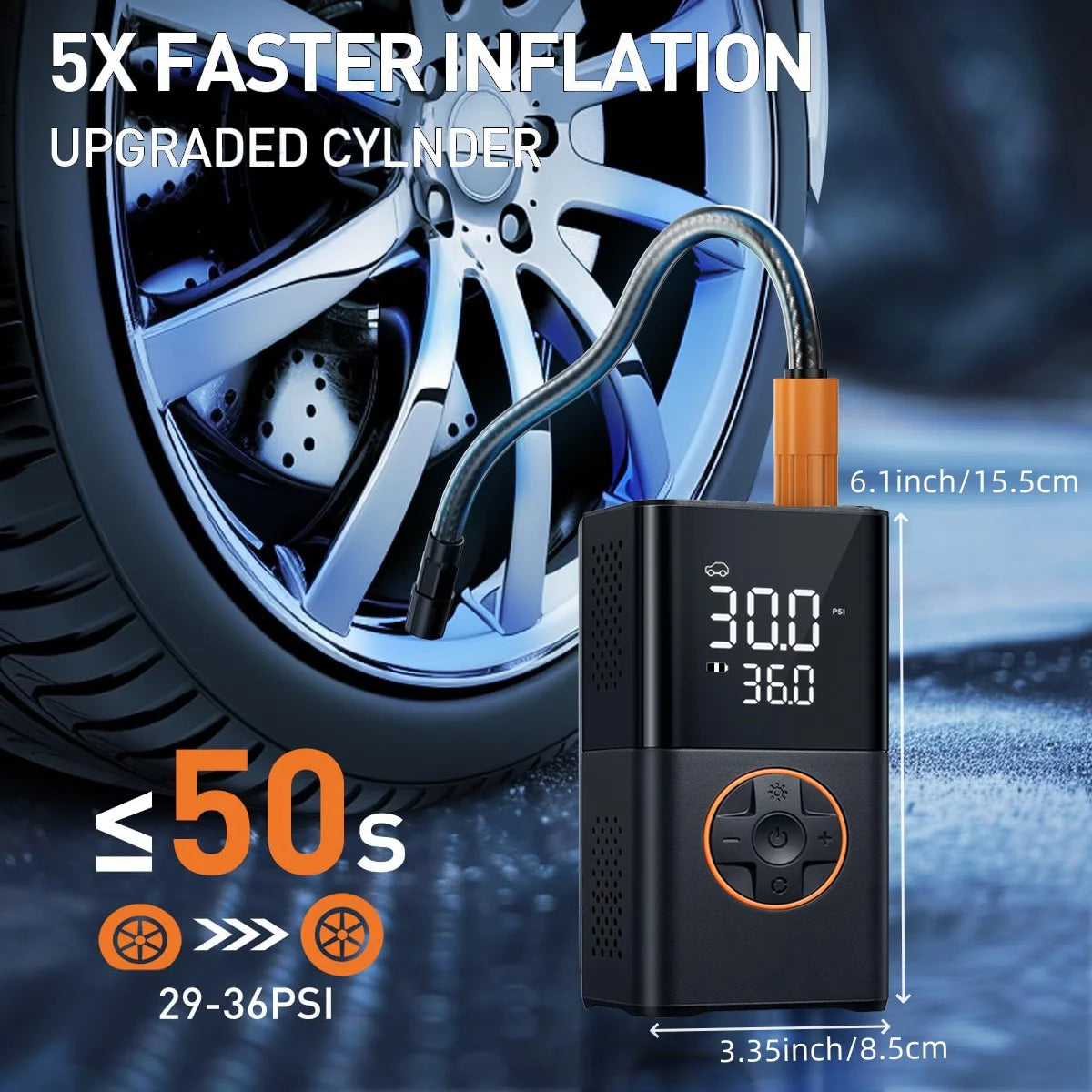 Tire Inflator Portable Air Compressor 8000mAh Cordless Air Pump for Car Tires 150 PSI Electric Bike Tire Pump - black
