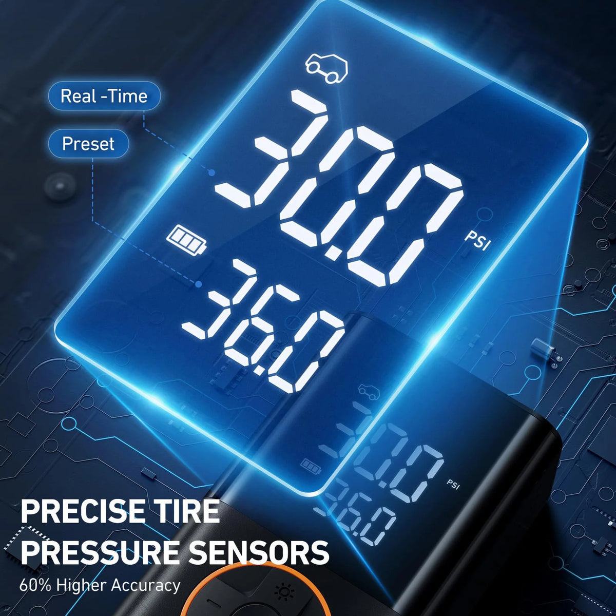 Tire Inflator Portable Air Compressor 8000mAh Cordless Air Pump for Car Tires 150 PSI Electric Bike Tire Pump - black