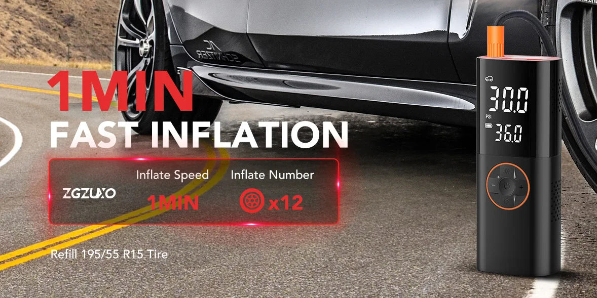 Tire Inflator Portable Air Compressor Air Pump for Car Tires with LED Lights&Pressure Gauge for Auto Motorcycles Bikes