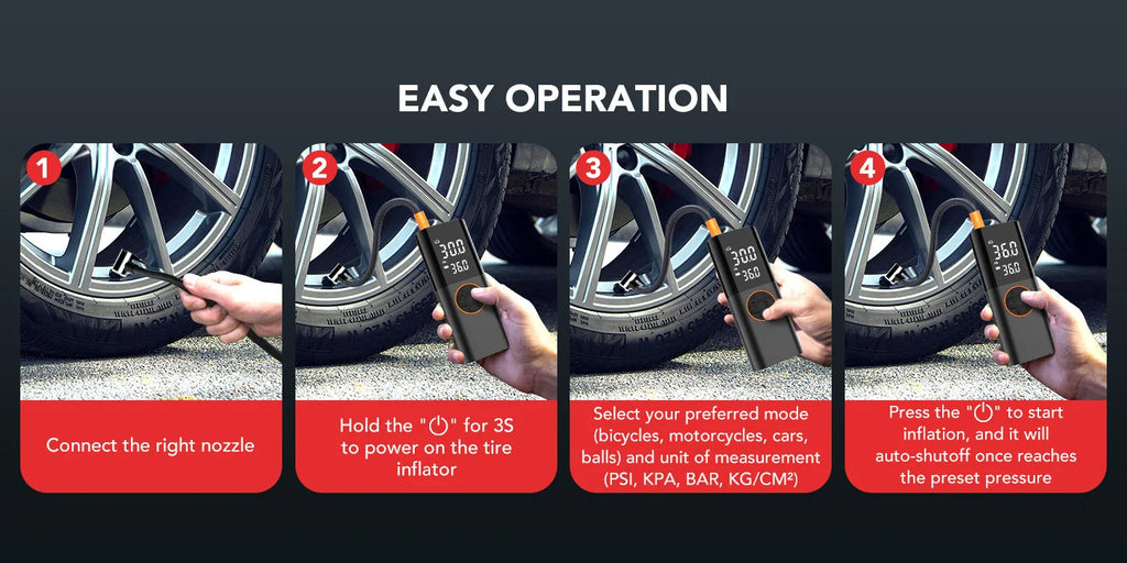 Tire Inflator Portable Air Compressor Air Pump for Car Tires with LED Lights&Pressure Gauge for Auto Motorcycles Bikes