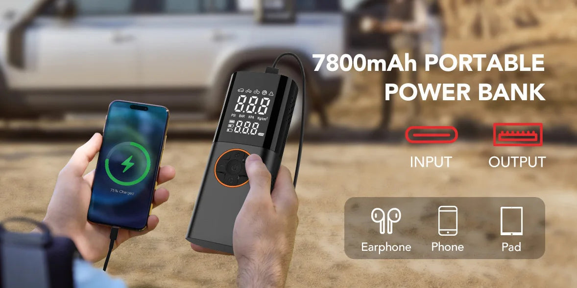 Tire Inflator Portable Air Compressor Air Pump for Car Tires with LED Lights&Pressure Gauge for Auto Motorcycles Bikes