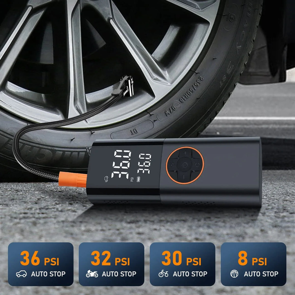 Tire Inflator Portable Air Compressor Air Pump for Car Tires with LED Lights&Pressure Gauge for Auto Motorcycles Bikes