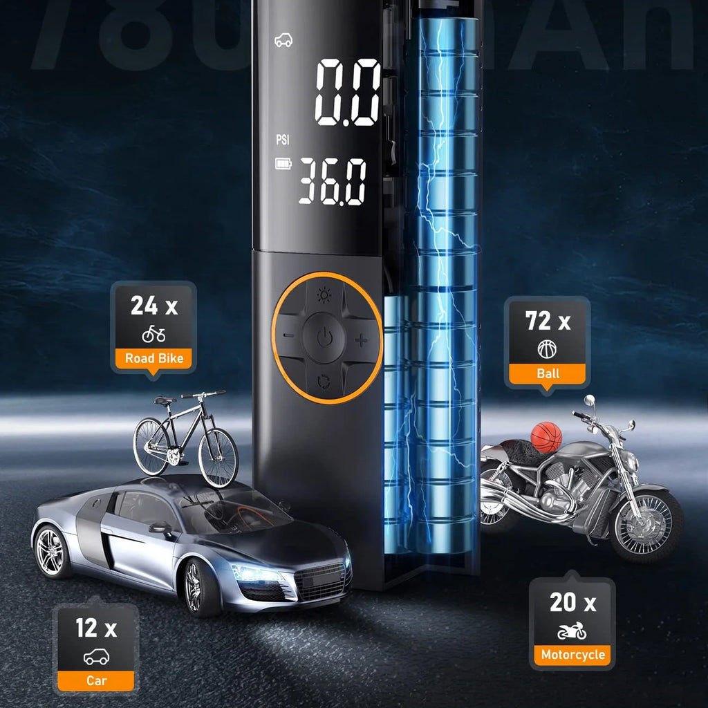 Tire Inflator Portable Air Compressor Air Pump for Car Tires with LED Lights&Pressure Gauge for Auto Motorcycles Bikes
