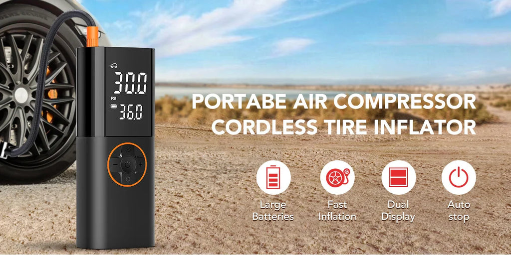 Tire Inflator Portable Air Compressor Air Pump for Car Tires with LED Lights&Pressure Gauge for Auto Motorcycles Bikes