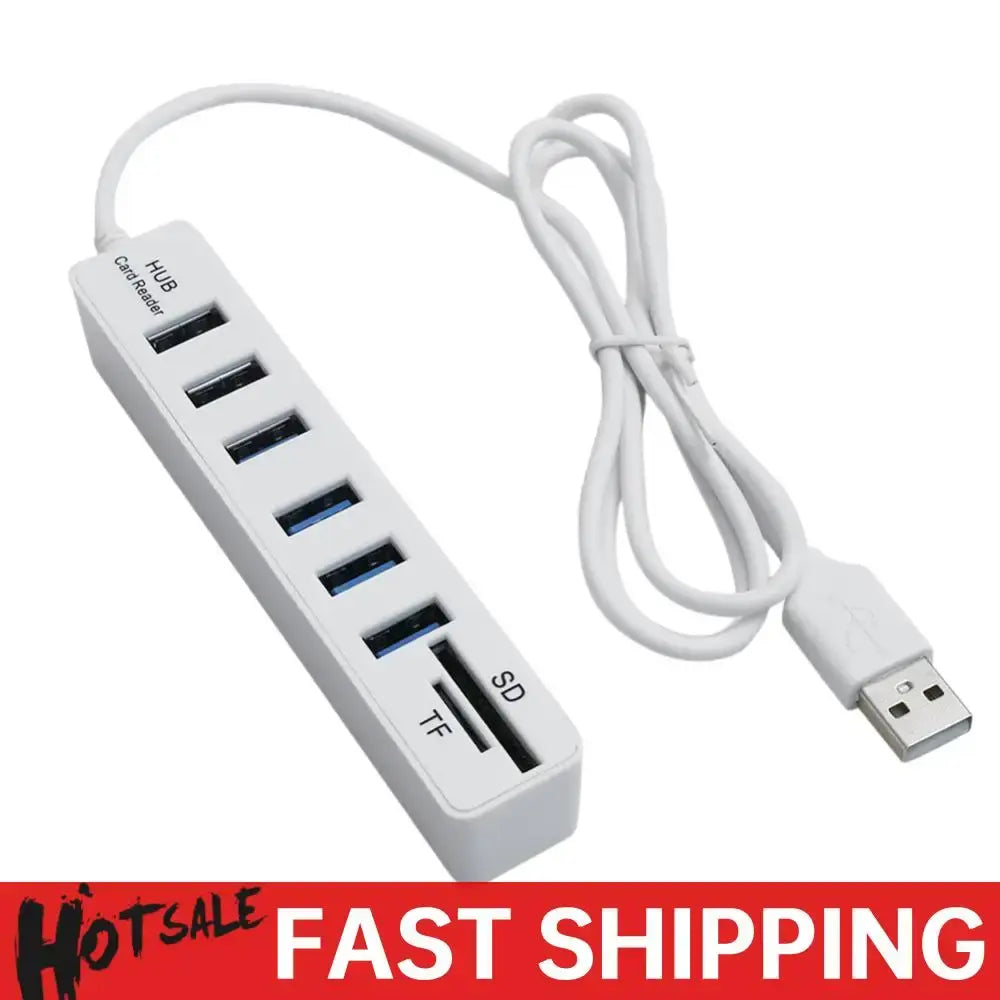 USB 6 Port Extension Hub High Speed Transmission Memory TF Splitter Adapter Plug and Play USB 2.0 for Laptop Computer PC - Nexvibe