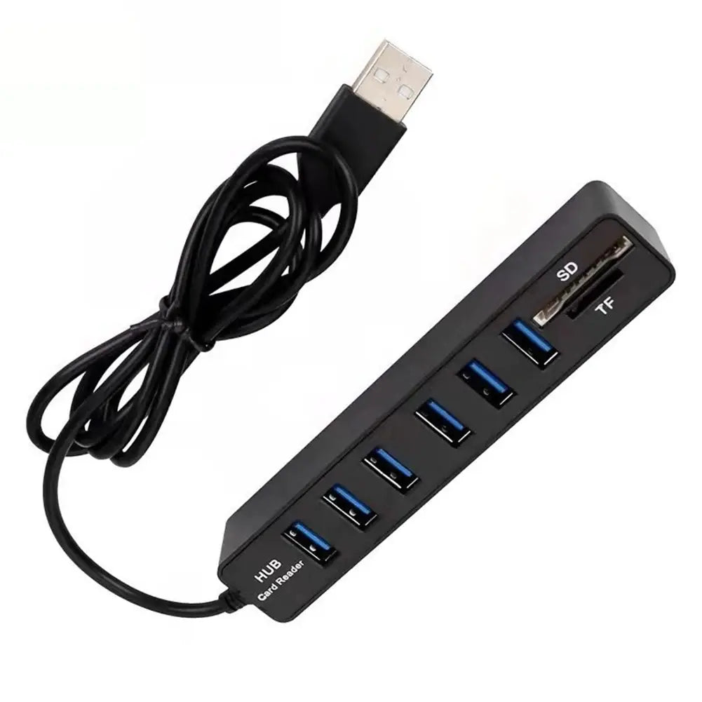 USB 6 Port Extension Hub High Speed Transmission Memory TF Splitter Adapter Plug and Play USB 2.0 for Laptop Computer PC - Nexvibe