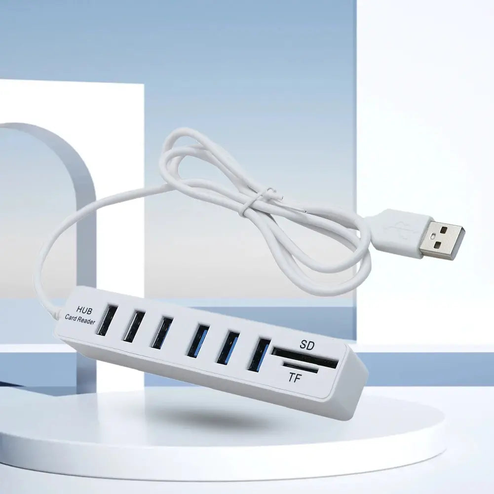 USB 6 Port Extension Hub High Speed Transmission Memory TF Splitter Adapter Plug and Play USB 2.0 for Laptop Computer PC - Nexvibe