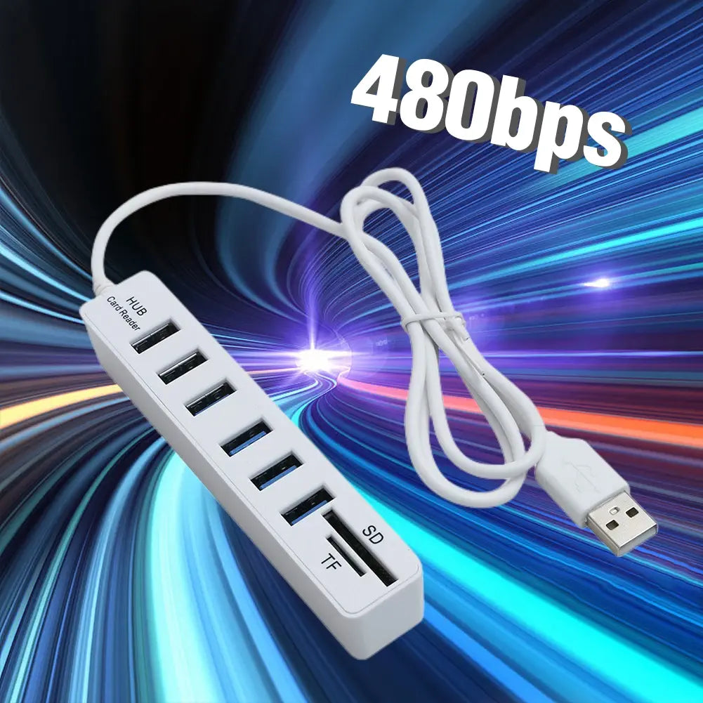 USB 6 Port Extension Hub High Speed Transmission Memory TF Splitter Adapter Plug and Play USB 2.0 for Laptop Computer PC - Nexvibe