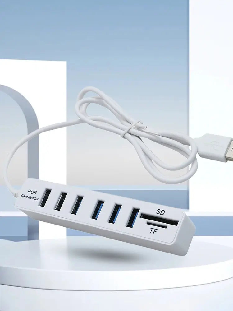 USB 6 Port Extension Hub High Speed Transmission Memory TF Splitter Adapter Plug and Play USB 2.0 for Laptop Computer PC - Nexvibe