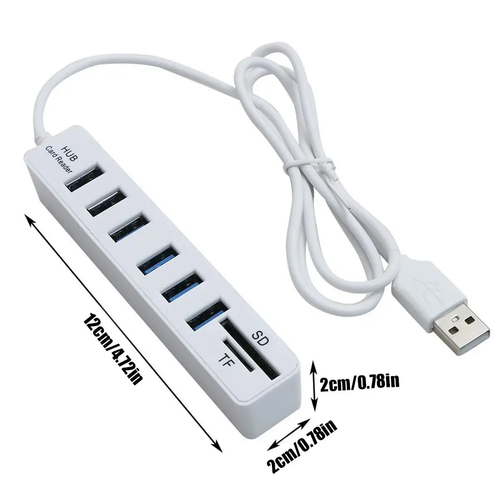 USB 6 Port Extension Hub High Speed Transmission Memory TF Splitter Adapter Plug and Play USB 2.0 for Laptop Computer PC - Nexvibe