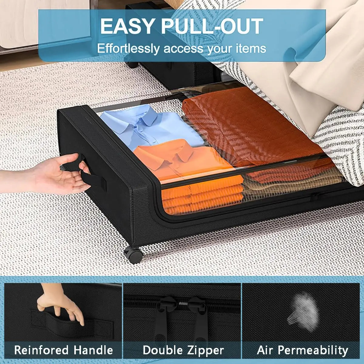 Under Bed Storage With Wheels 2-Pack 48L Each Under The Bed Storage Containers With Clear Lids & Label Underbed Storage