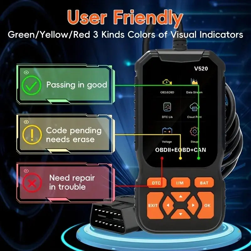 V520 OBD2 Car Diagnostic Scanner – All-in-One Diagnostic Tool for Identifying and Troubleshooting Vehicle Issues.