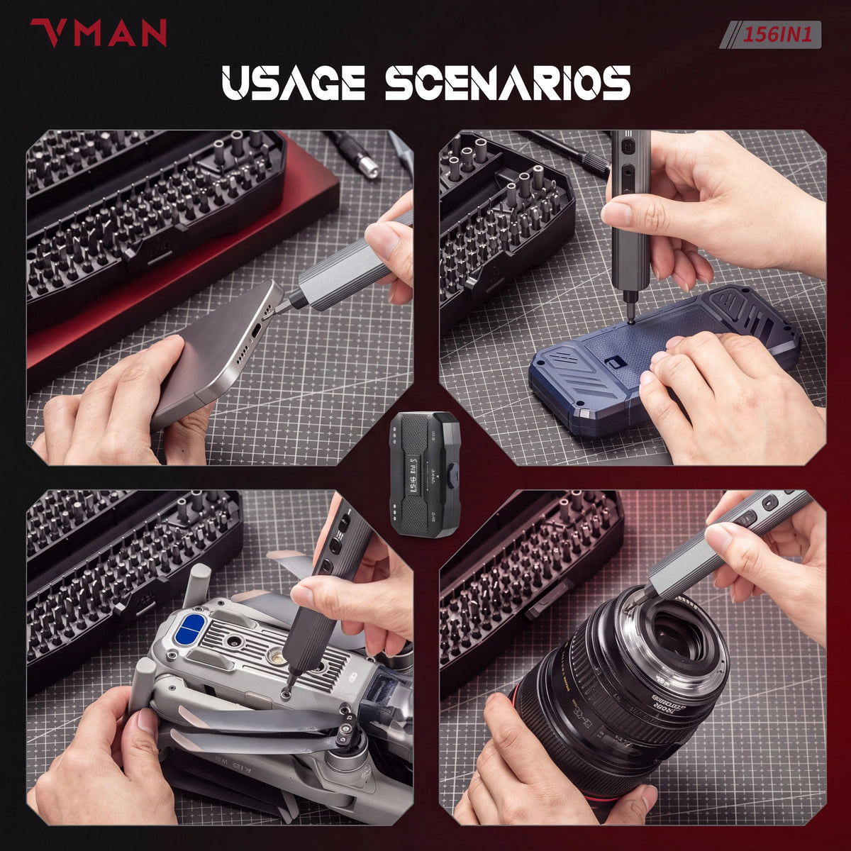 VMAN 156-in-1 Mini Electric Screwdriver Set Precision Repair Tools with Magnetic Phillips Screw Driver Bits for iPhone