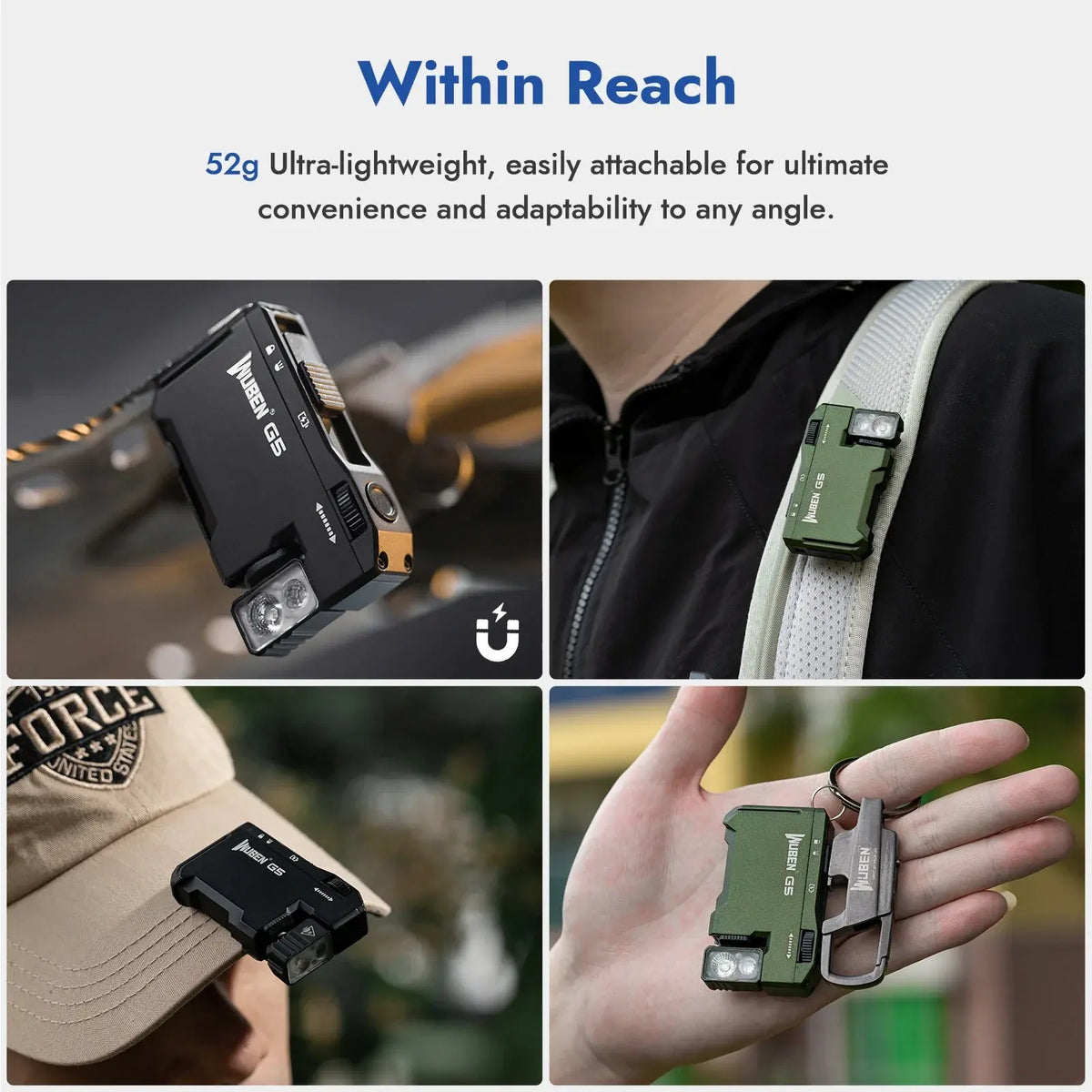 WUBEN G5 EDC 400 Lumen & RGB Dual-Light Flashlight USB-C Rechargeable Keychain hands Free for Camping, Car Repair, Home Use - Nexvibe