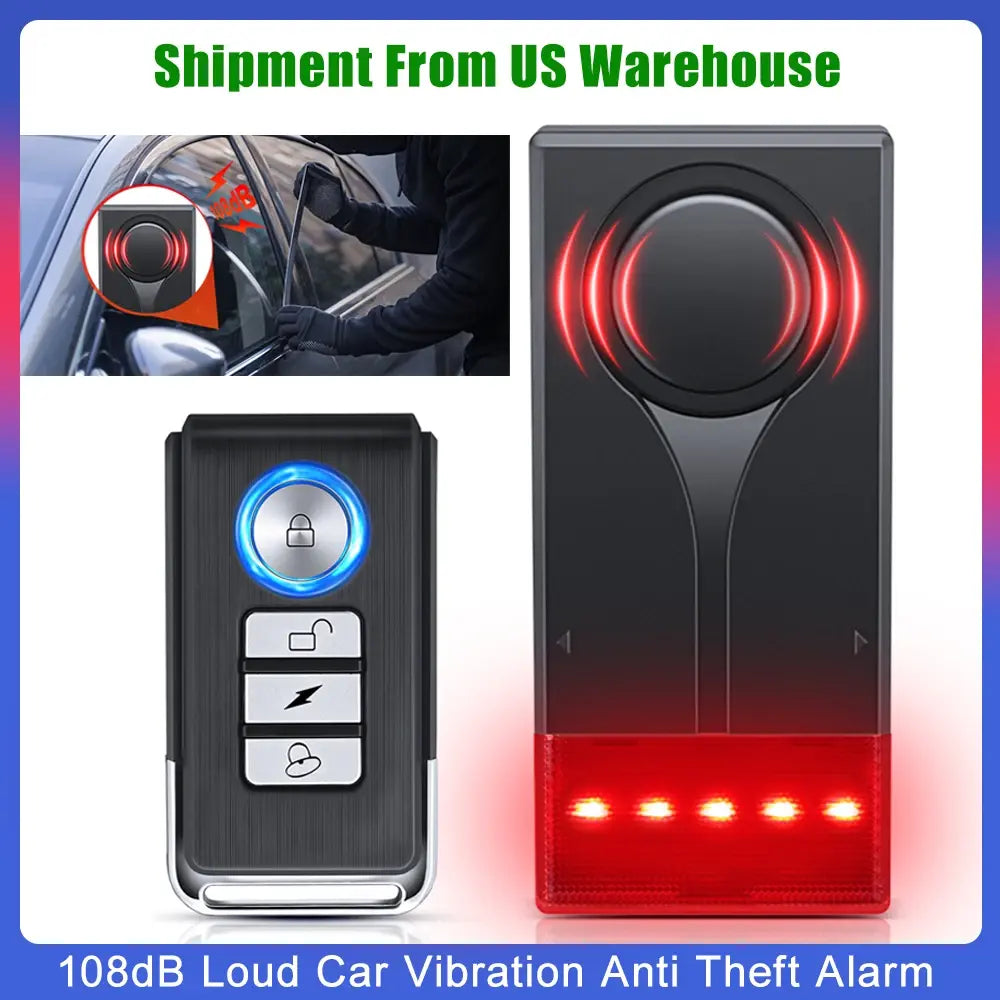 Wireless Car Vibration Burglar Alarm With Light 108dB Loud Car Door And Window Anti Theft Alarm Bike Motorcycle Security Alarm - Nexvibe