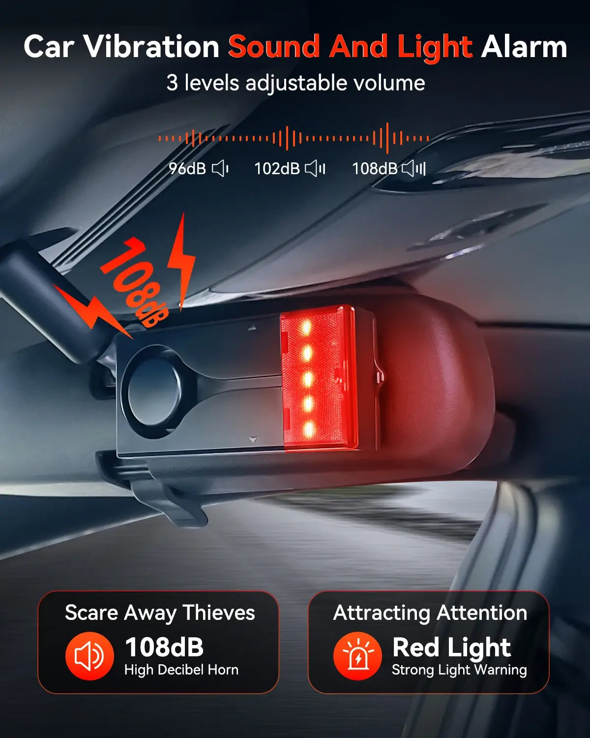 Wireless Car Vibration Burglar Alarm With Light 108dB Loud Car Door And Window Anti Theft Alarm Bike Motorcycle Security Alarm - Nexvibe