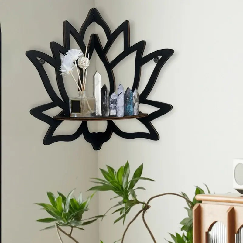 Wooden Lotus Hollow Decorative Rack Aromatherapy Organiser Essential Oil Candle Holder Wall Mounted Shelf Corner Shelf - Nexvibe