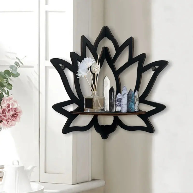 Wooden Lotus Hollow Decorative Rack Aromatherapy Organiser Essential Oil Candle Holder Wall Mounted Shelf Corner Shelf - Nexvibe