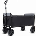 Collapsible Wagon with Wheels - 3 in 1 Lightweight Utility Camping Wagons Carts Foldable with 220lbs Weight Capacity, Cup Holders, for Pet Riding, Groceries, Camping, Shopping (Black)