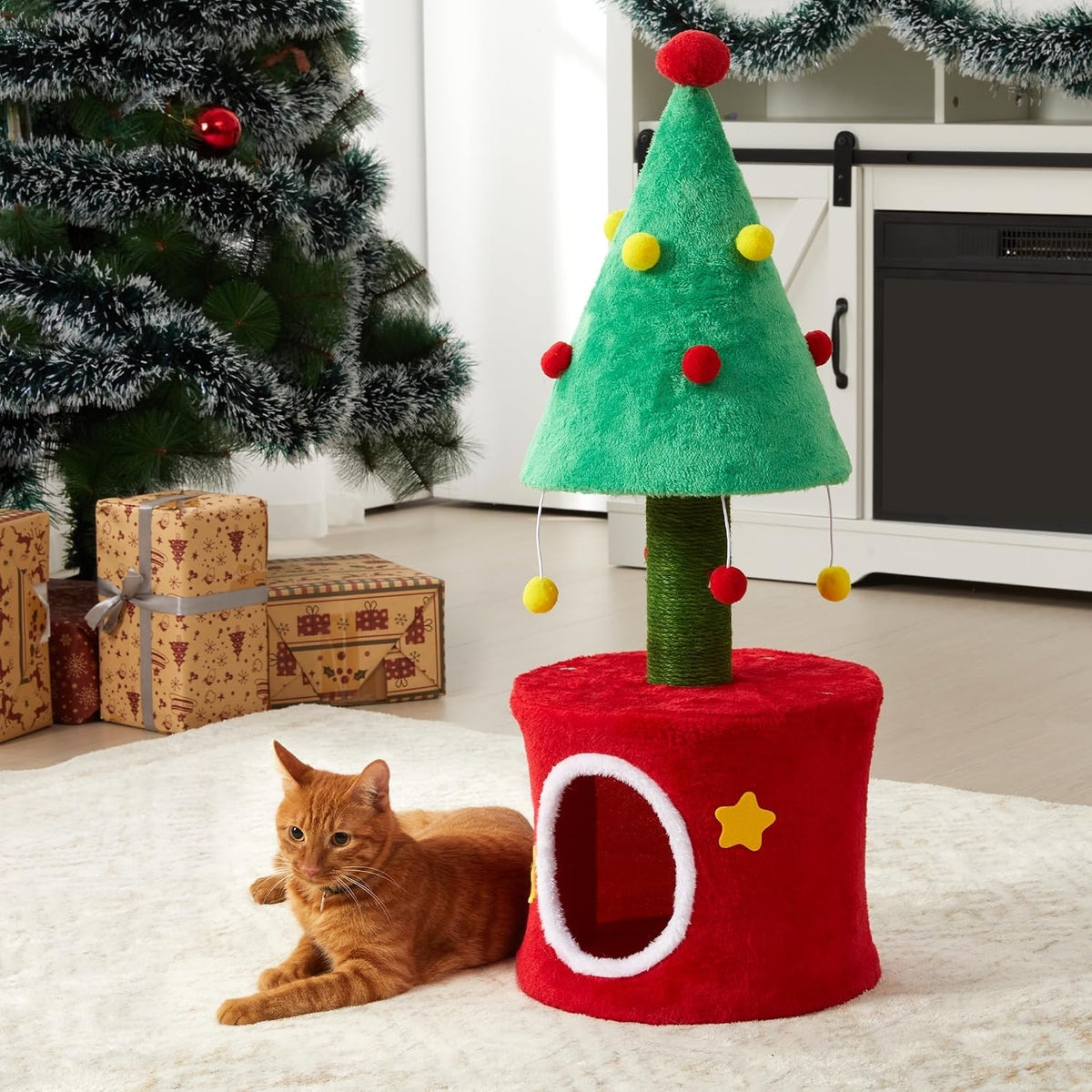 Cat Tree Tower for Indoor Cats, Cat Tree Small with Sisal Scratching Posts and Cozy Cat Bed, Multi-Functional Cat Furniture for Kittens and Adult Cats, Green&Red